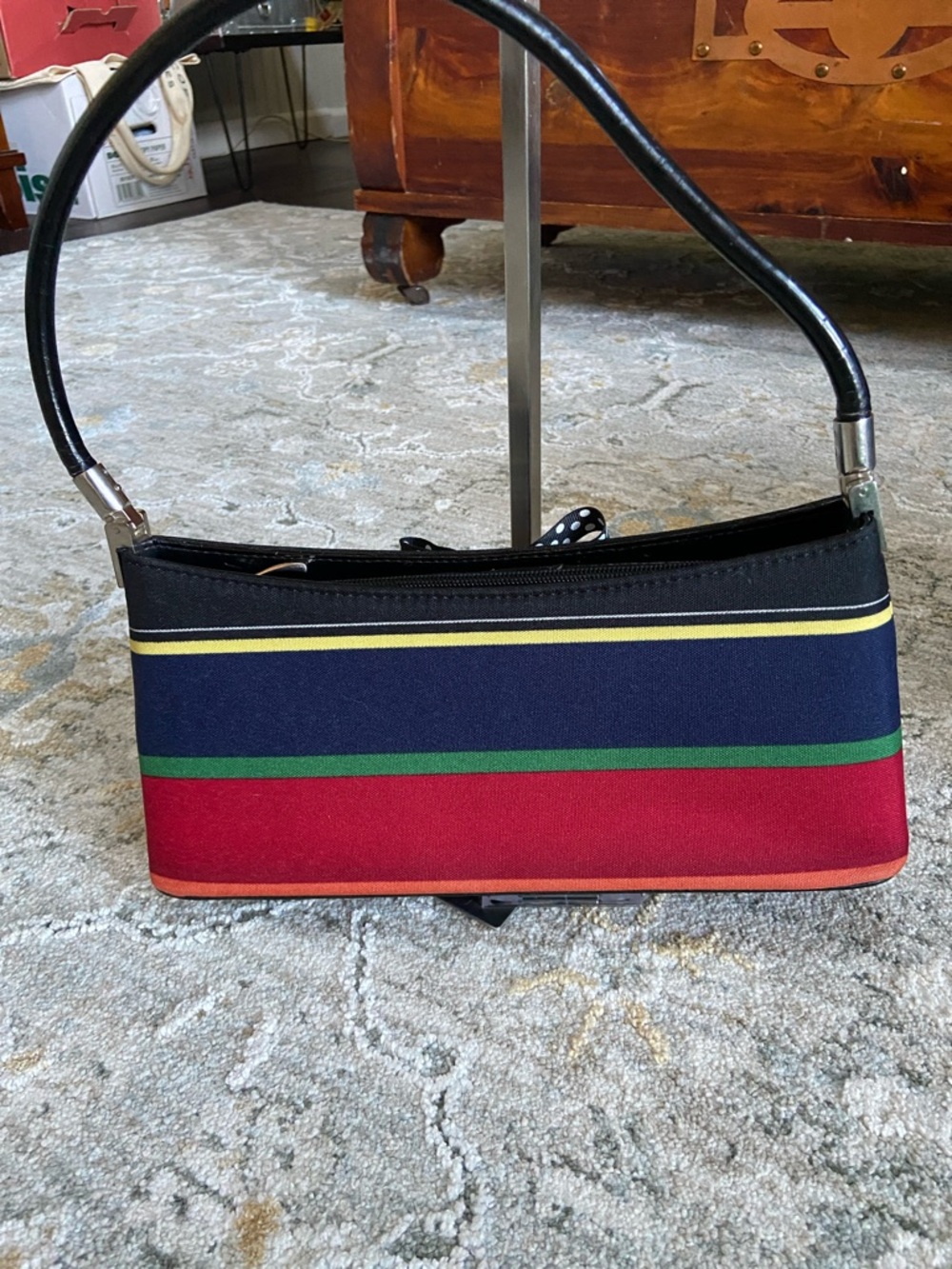 Vintage Y2K Striped Multicolor Heart-Accent Pouchette Bag - Picture 2 of 10